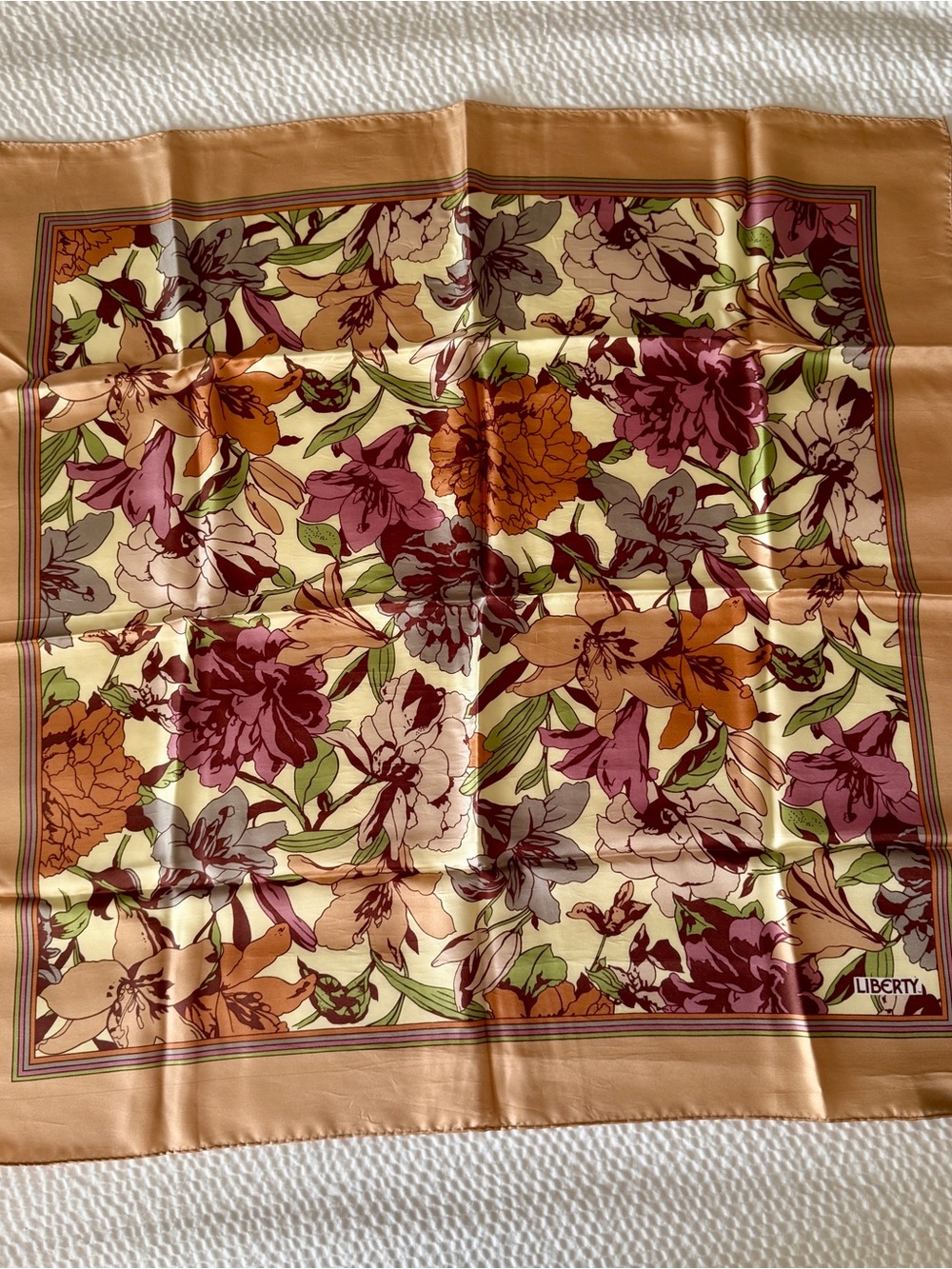 Liberty of London All Silk Square Scarf Floral Botanical Made in France Vintage